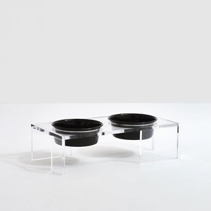 Hiddin Clear Panel Leg Double Bowl Cat & Dog Feeder, 4-cup, Black