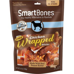 SmartBones Mini Chicken Wrapped Sticks Peanut Butter Dog Treats, 30 count