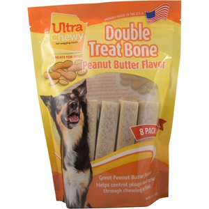 Ultra Chewy Double Treat Bone Peanut Butter Flavor Dog Treats, 16 count