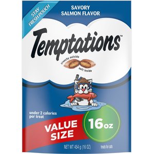 Temptations Savory Salmon Flavor Cat Treats, 16-oz bag, bundle of 4