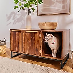 Frisco Walkway Entrance Two Door Bench Cat Litter Box Cover, Walnut