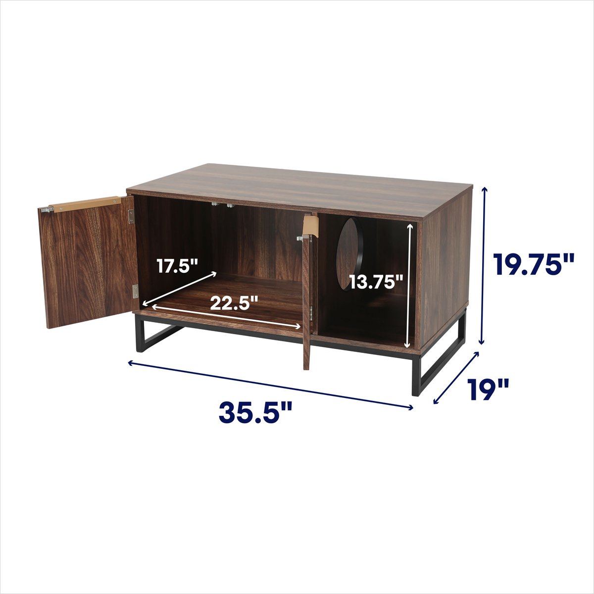 FRISCO Walkway Entrance Two Door Bench Cat Litter Box Cover, Walnut
