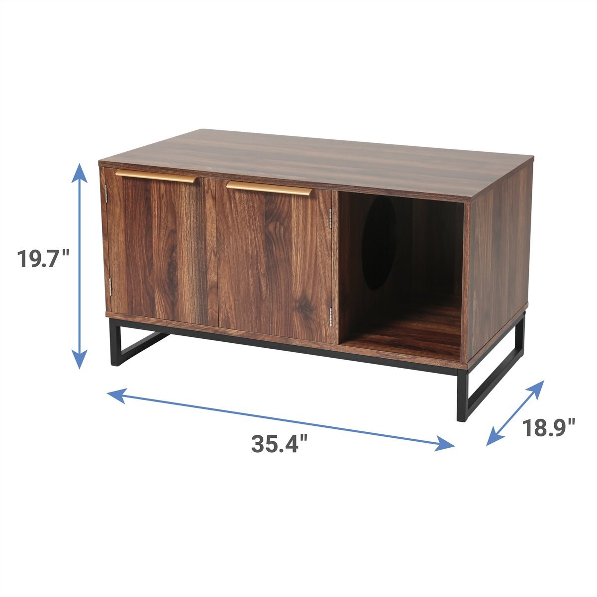 FRISCO Walkway Entrance Two Door Bench Cat Litter Box Cover, Walnut