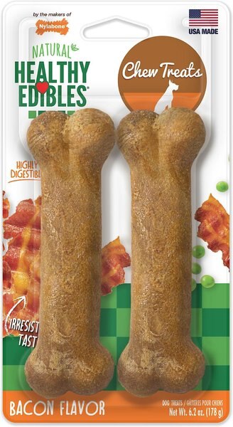Nylabone Healthy Edibles Twin Pack Bacon Flavor Dog Bone Treats, Medium, bundle of 6 slide 1 of 10
