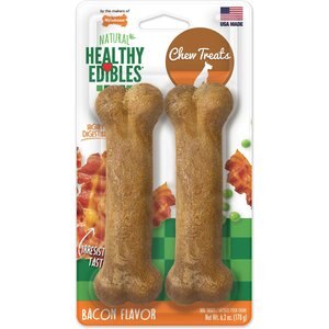 Nylabone Healthy Edibles Twin Pack Bacon Flavor Dog Bone Treats, Medium, bundle of 6