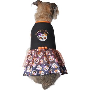 Frisco Sweet & Spooky Ruffle Skull Dog & Cat Dress, Medium