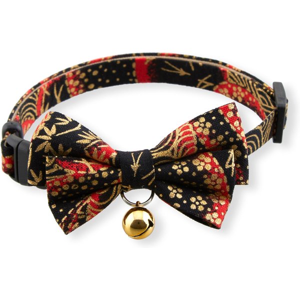 Necoichi Chirimen Kimono Bow Tie Cat Collar (Black)