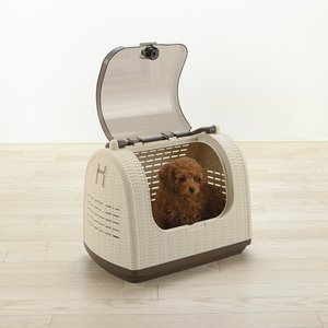 Richell Faux Wicker Dog & Cat Carrier, Ivory