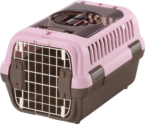 Richell Double Door Dog & Cat Carrier, Soft Pink & Brown, Small slide 1 of 6