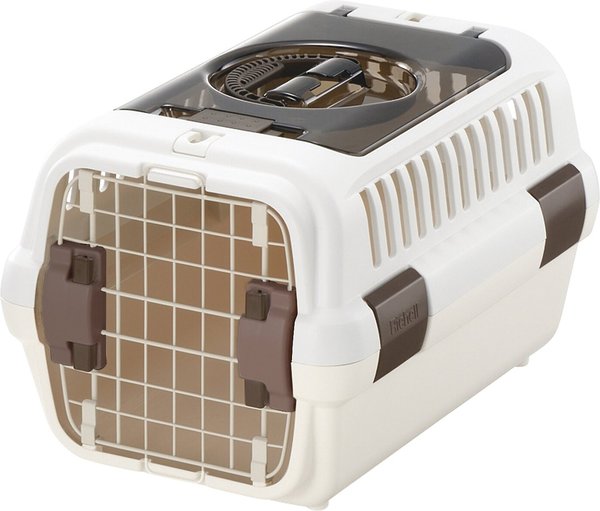 Richell Double Door Dog & Cat Carrier, White & Beige, Small slide 1 of 5