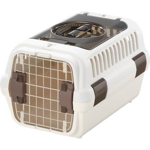 Richell Double Door Dog & Cat Carrier, White & Beige, Small