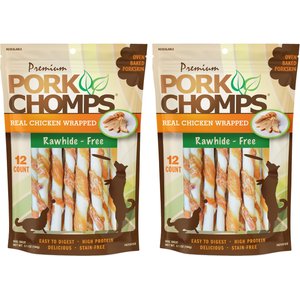 Premium Pork Chomps Real Chicken Wrapped Twists Dog Treats, Mini, 24 count