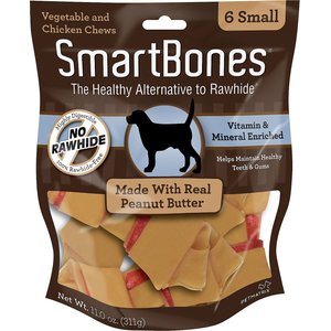 SmartBones Small Peanut Butter Chew Bones Dog Treats, 6 count, bundle of 2