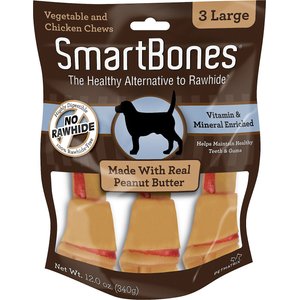 SmartBones Large Peanut Butter Chew Bones Dog Treats, 3 count, bundle of 2
