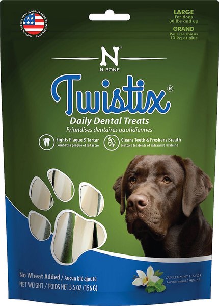 N-Bone Twistix Naturals Vanilla Mint Flavored Dental Dog Treats, Large