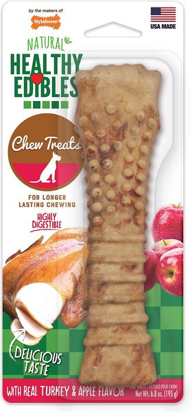 Nylabone Natural Healthy Edibles with Real Turkey & Apple Large Dog Bone Treat, 2 count slide 1 of 9