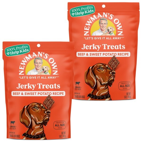 NEWMAN'S OWN Beef Jerky Beef & Sweet Potato Recipe Dog Treats, 5oz bag