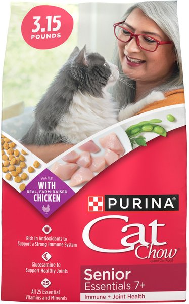 Cat Chow Joint Health Essentials 7+ Immune Recipe Senior Dry Cat Food, 3.15-lb bag, case of 4 slide 1 of 10