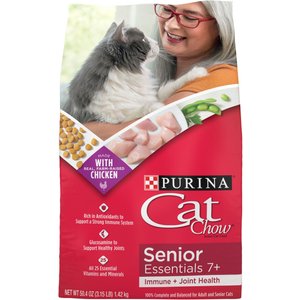 Cat Chow Essentials 7+ Immune + Joint Health Recipe Senior Dry Cat Food, 3.15-lb bag, case of 4