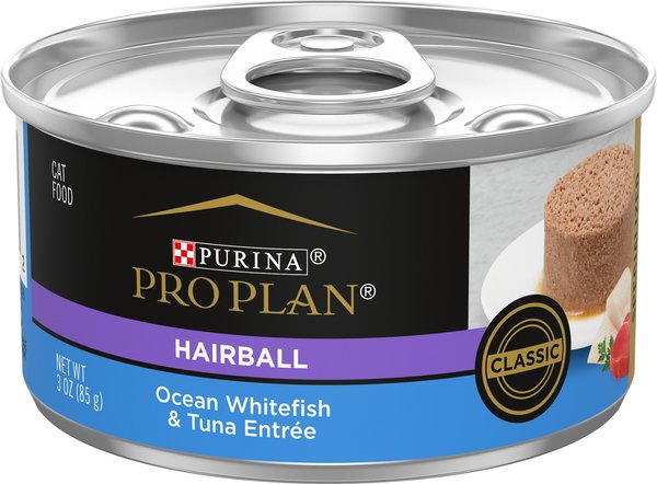 Purina Pro Plan Hairball Control Ocean Whitefish & Tuna Entrée Pate Wet Cat Food, 3-oz can, case of 24 slide 1 of 8