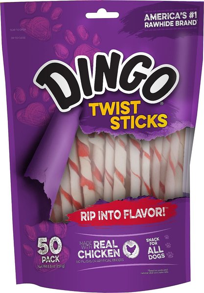 Dingo Twist Sticks Chicken in the Middle Dog Rawhide Treats, 300 count slide 1 of 7