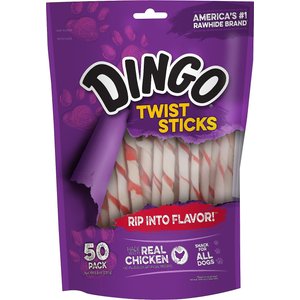 Dingo Twist Sticks Chicken in the Middle Dog Rawhide Treats, 300 count