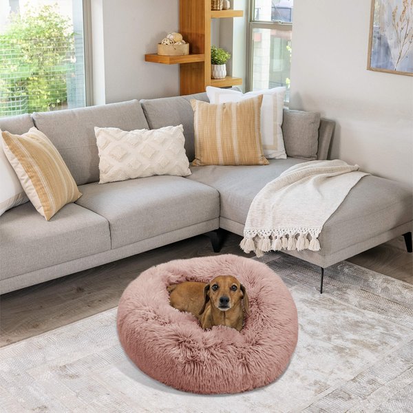 Best Friends by Sheri The Original Calming Shag Fur Donut Cuddler Cat & Dog Bed, Dusty Rose, Small slide 1 of 10