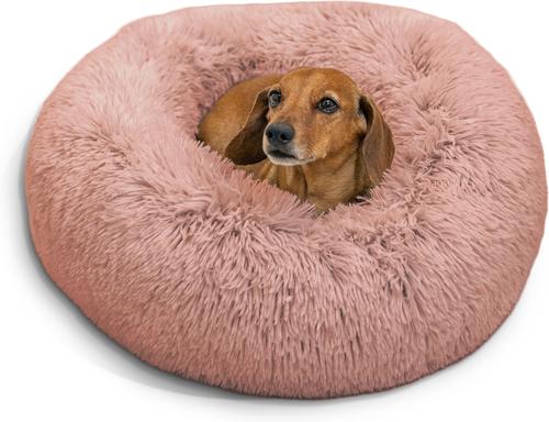 Show full view: Best Friends by Sheri The Original Calming Shag Fur Donut Cuddler Cat & Dog Bed, Dusty Rose, Small slide 2 of 11