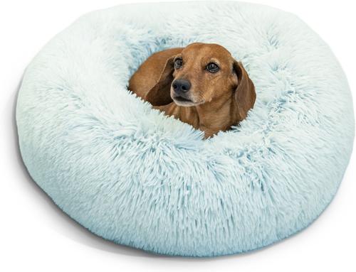 Show full view: Best Friends by Sheri The Original Calming Shag Fur Donut Cuddler Cat & Dog Bed, Baby Blue, Small slide 2 of 11