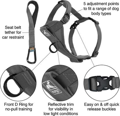 Show full view: Kurgo Tru-Fit Quick Release & Seatbelt Tether Smart Dog Harness, Charcoal, Large  slide 3 of 10
