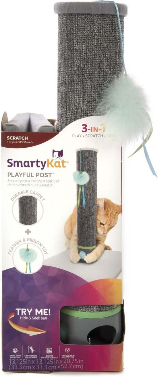 SmartyKat Scratch 'N Spin Carpet Post Cat Scratcher with Wands Cat Toy