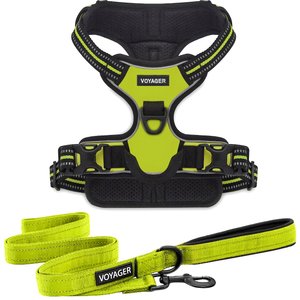 Best Pet Supplies Voyager Dual Attachment Outdoor Dog Harness & Leash Bundle, Lime Green, Large