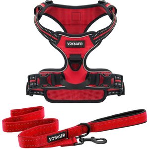Best Pet Supplies Voyager Dual Attachment Outdoor Dog Harness & Leash Bundle, Red, X-Large