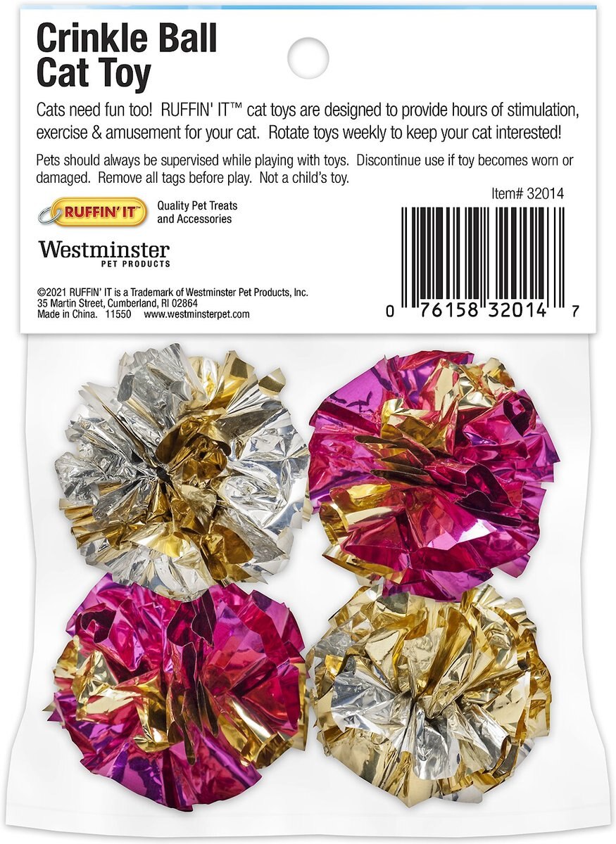 RUFFIN' IT Crinkle Ball Cat Toy, 4 count