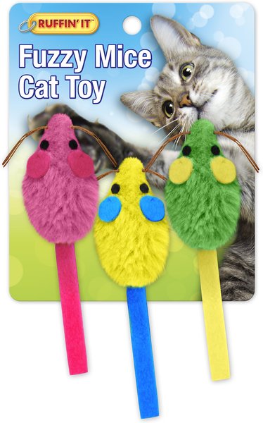 Multicolored Mouse Cat Toy 100  Fur Mice 2" Long 