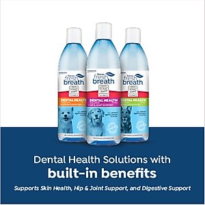 TropiClean Fresh Breath Dental Health Solution + Skin Health Support Dog Dental Water Additive, 16-oz bottle