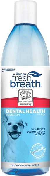 TropiClean Fresh Breath Dental Health Solution Dog Dental Water Additive, 16-oz bottle slide 1 of 9