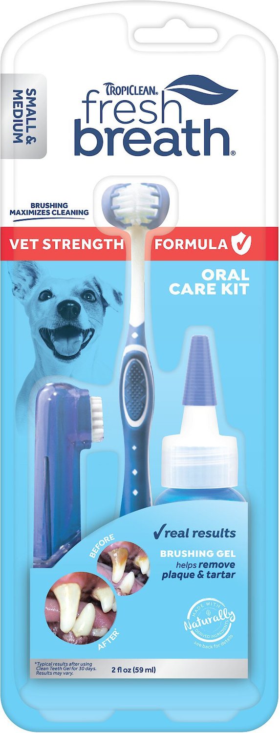 TropiClean Fresh Breath Vet Strength Formula Oral Care Dental Kit for Small & Medium Dogs