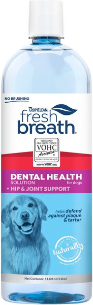 TropiClean Fresh Breath Dental Health Solution + Hip & Joint Support Dog Dental Water Additive, 33.8-oz bottle slide 1 of 9