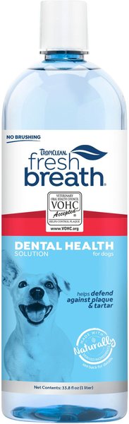 TropiClean Fresh Breath Dental Health Solution Dog Dental Water Additive, 33.8-oz Bottle slide 1 of 9