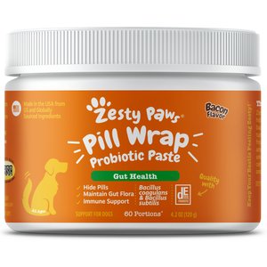Zesty Paws Pill Wrap Probiotic Paste Bacon Flavored Digestive Supplement for Dogs, 4.2-oz tub