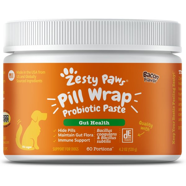 Zesty Paws Pill Wrap Probiotic Paste Bacon Flavored Digestive Supplement for Dogs