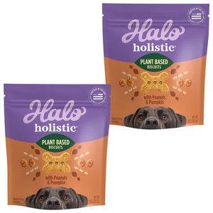 Halo Plant-Based Dog Treats with Peanuts & Pumpkin Vegan Dog Treat, 8-oz bag, bundle of 2