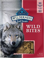 Blue Buffalo Wilderness Trail Treats Salmon Wild Bites Grain-Free Dog Treats, 4-oz bag, bundle of 2