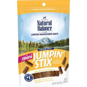 Natural Balance Limited Ingredient Diets Mini Jumpin’ Stix Duck & Potato Formula Dog Treats, 4-oz bag, bundle of 3