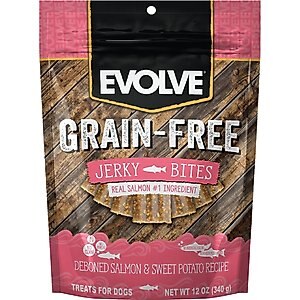 Evolve Salmon & Sweet Potato Recipe Jerky Bites Grain-Free Dog Treats, 12-oz bag, bundle of 2