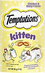 Temptations Chicken & Dairy Flavor Crunchy & Soft Kitten Treats, 3-oz bag
