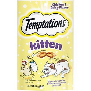 Temptations Chicken & Dairy Flavor Crunchy & Soft Kitten Treats, 3-oz bag