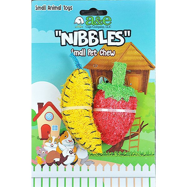 A&E Cage Company Banana & Strawberry Loofah Small Pet Toy