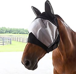 Gatsby Cool-Mesh Horse Fly Mask with Ears, White/Black, X-Full